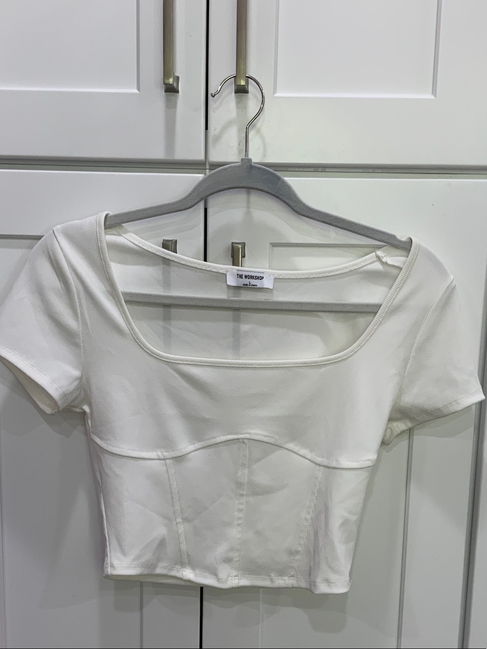 White Square-Neck Corset-Style Crop Top